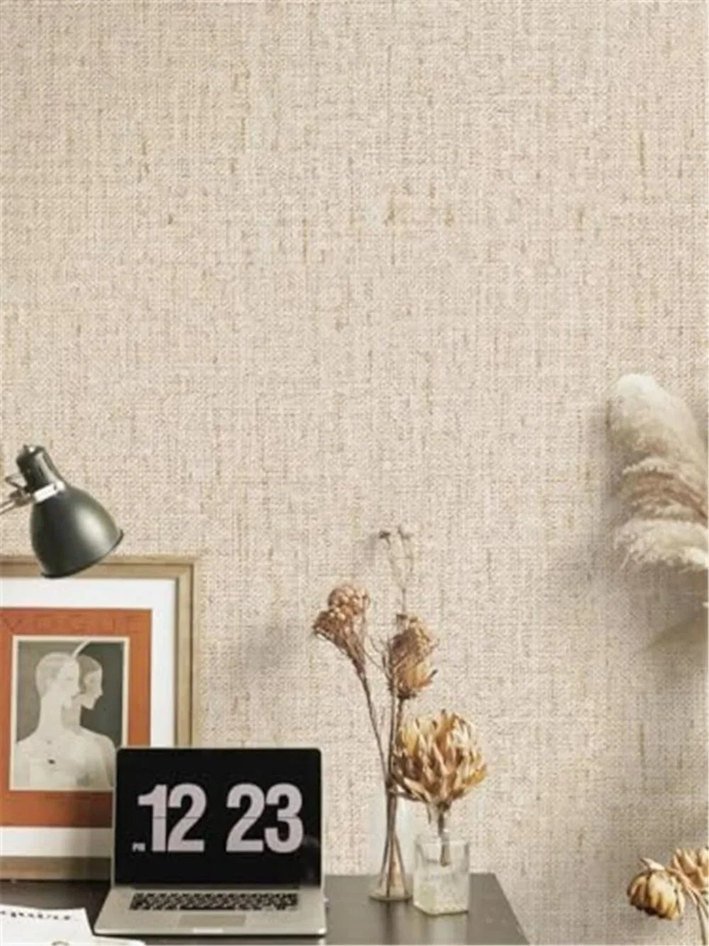 Beige Grasscloth Peel and Stick Wallpaper Textured Contact Paper 15.7